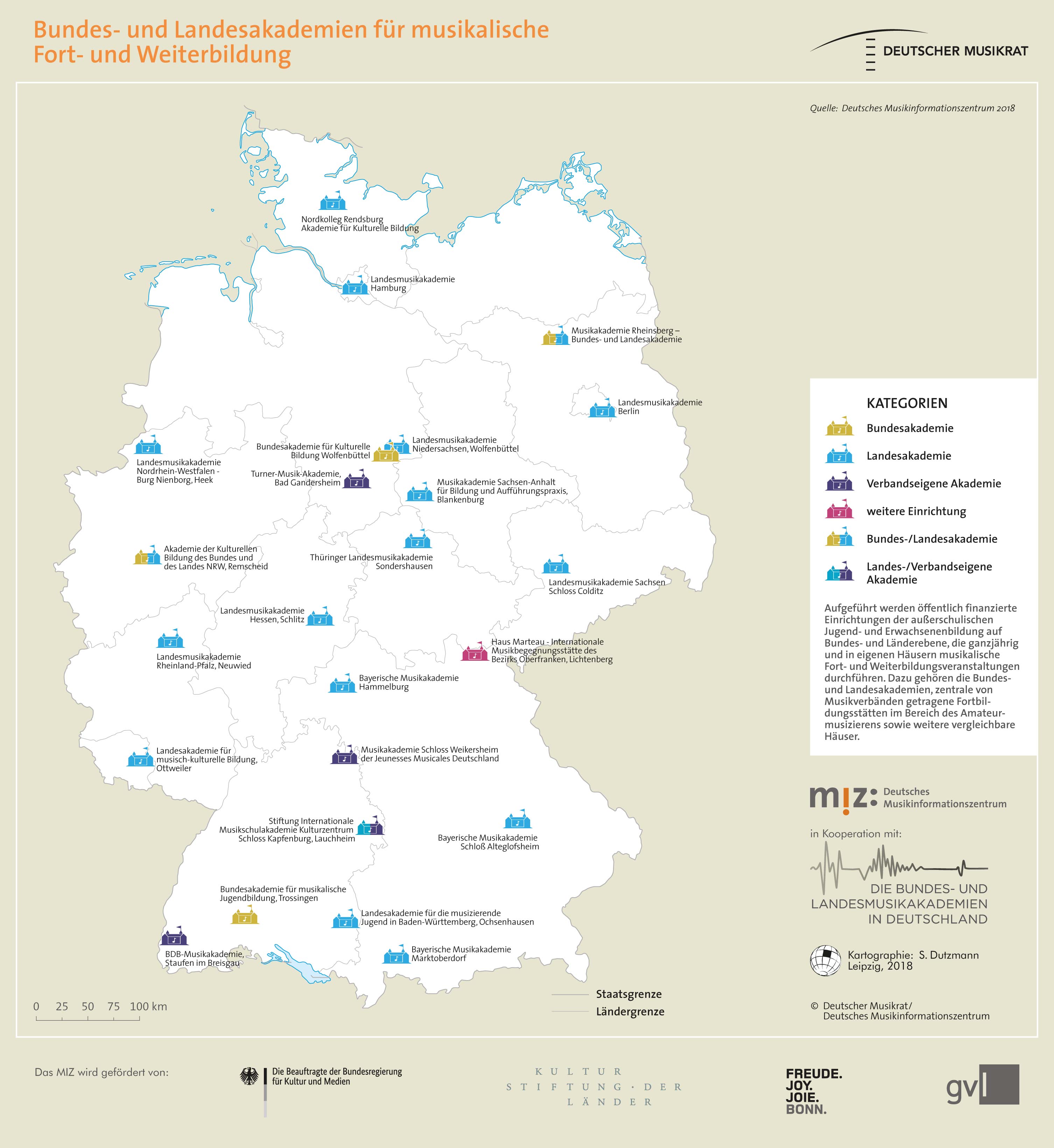 Topografie: Bundes- und Landesakademien für musikalische Fort- und Weiterbildung in Deutschland.