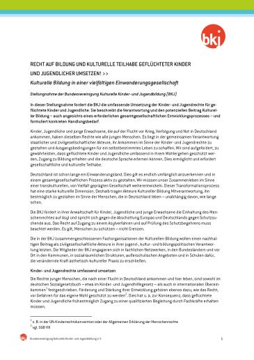 Titel Stellungnahme kulturelle Teilhabe Geflüchteter