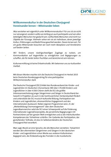 Titel Willkommenskultur im Chor