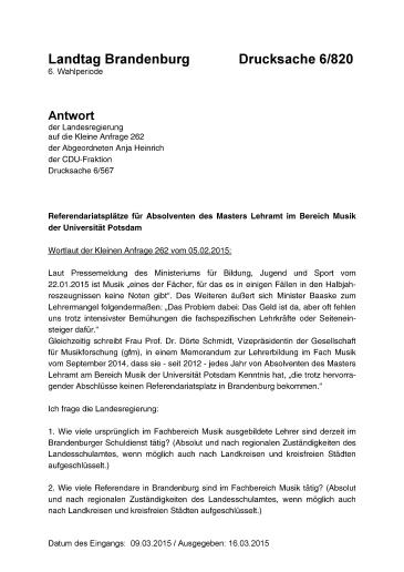 Titel Musiklehrer Brandenburg