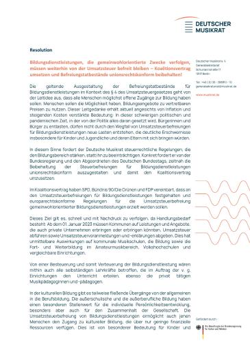 Cover Resolution Umsatzsteuerbefreiung