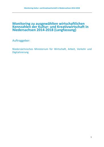 Titelseite Monitoring Kultur- und Kreativwirtschaft Niedersachsen 2014-2018