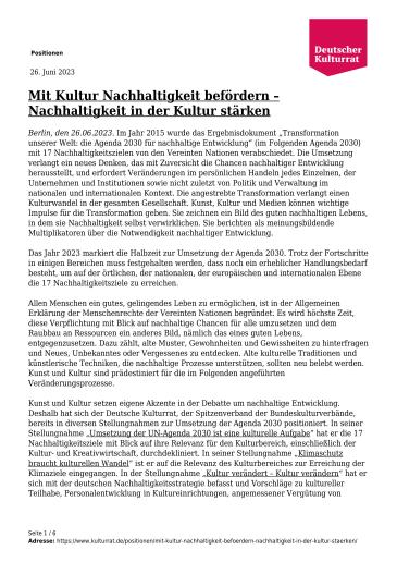 Cover Mit Kultur Nachhaltigkeit befördern