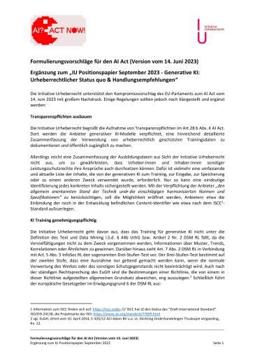 Formulierungsvorschläge für AI Act