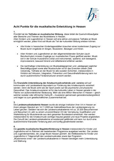 Cover Acht Punkte für die musikalische Entwicklung in Hessen