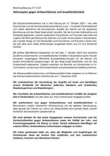 Cover Aktionsplan gegen Antisemitimus und Israelfeindlichkeit