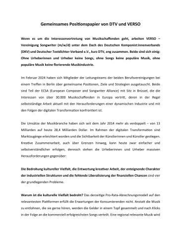 Cover Positionspapier DTV und VERSO