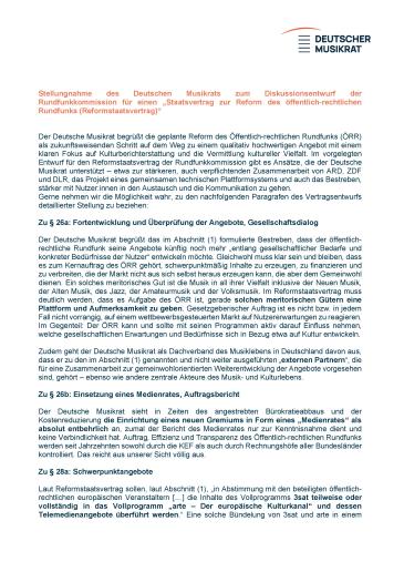 Cover Stellungnahme des DMR zum Staatsvertragsentwurf zur Reform des Öffentlich-rechtlichen Rundfunks