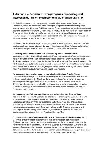 Cover Aufruf Freie Musikszene