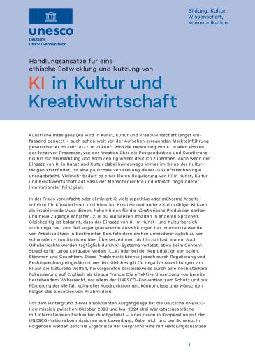 Cover KI in Kultur und Kreativwirtschaft