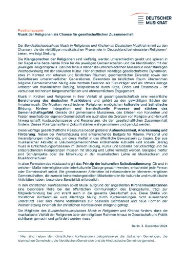 Positionspapier Musik der Religionen