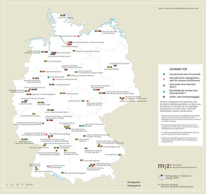 Abbildung: Karte der Ausbildungsstättenfür das Lehramt Musik