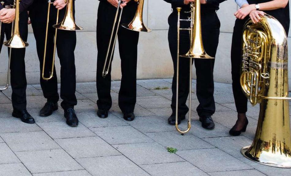 Mitglieder der Blechbläsergruppe des Oldenburgischen Staatsorchesters (Ausschnitt).
