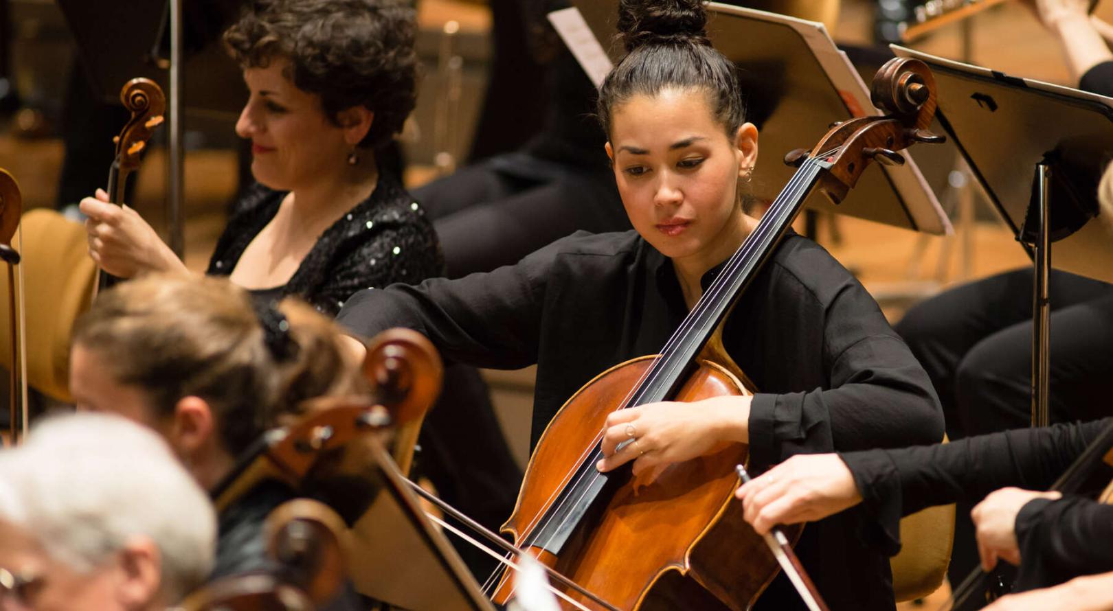 Cellistinnen in einem Orchester