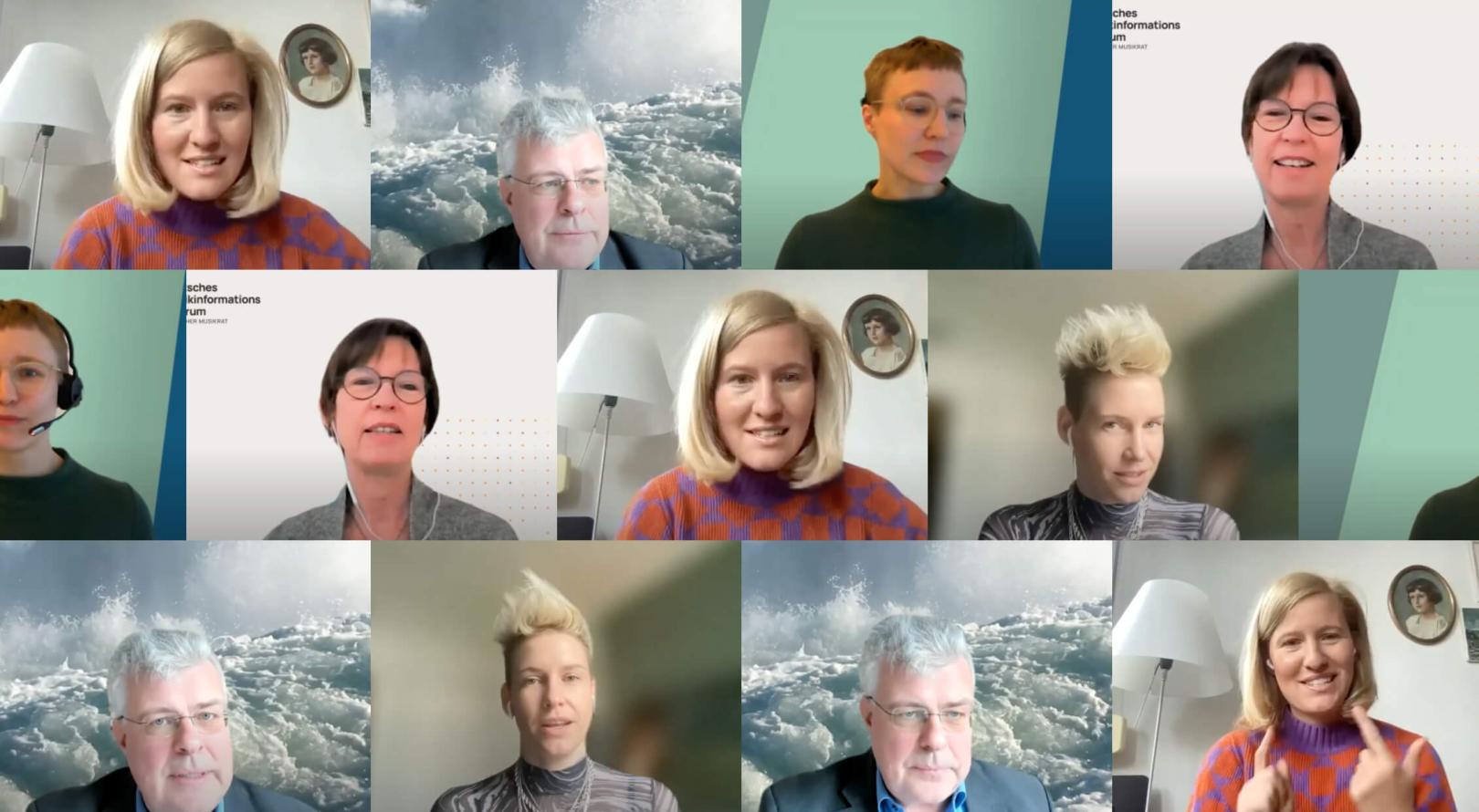 Collage aus Zoom-Kacheln der Diskussionsteilnehmer:innen