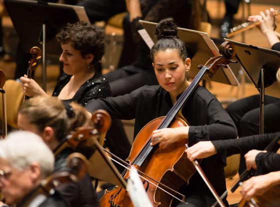 Cellistinnen in einem Orchester
