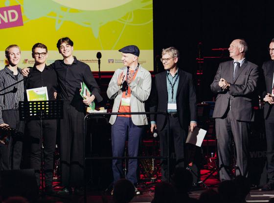20. Bundesbegegnung Jugend jazzt 2024: Linus Rebmann Trio, Thomas Loewner (DLF), Prof. Marko Lackner, Prof. Martin Maria Krüger, Dominik Seidler 